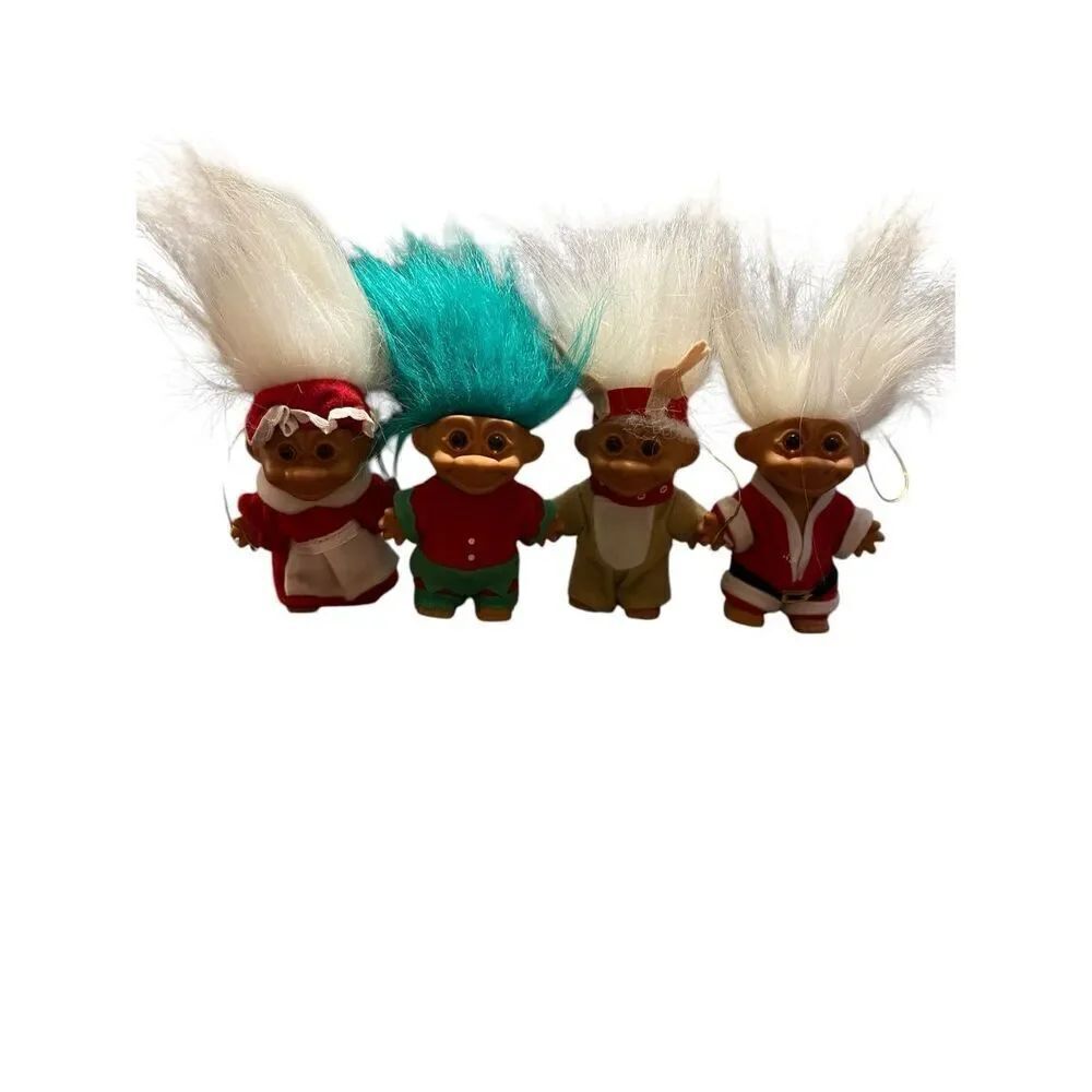 Lot of 4 Mrs. Santa Claus Caroler Reindeer Christmas Ornaments Troll Dolls